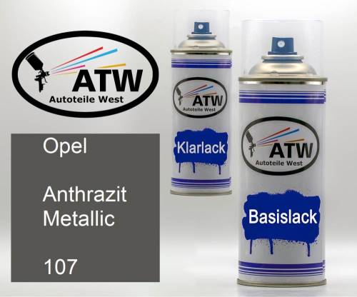 Opel, Anthrazit Metallic, 107: 400ml Sprühdose + 400ml Klarlack - Set, von ATW Autoteile West.